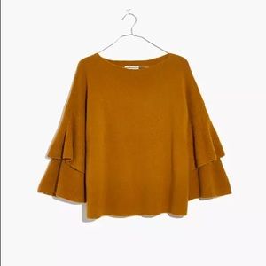 Madewell Mustard Tiered Bell Sleeve Crewneck Sweater